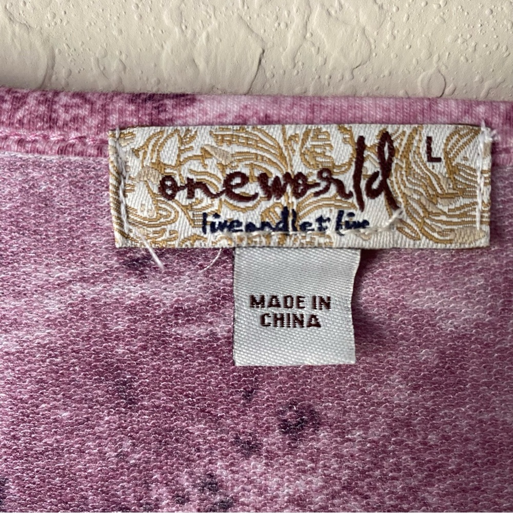 One World | Women's Boho Sparkle Patterned 3/4 Sleeve Top Size Large NWT Purple - Picture 3 of 8